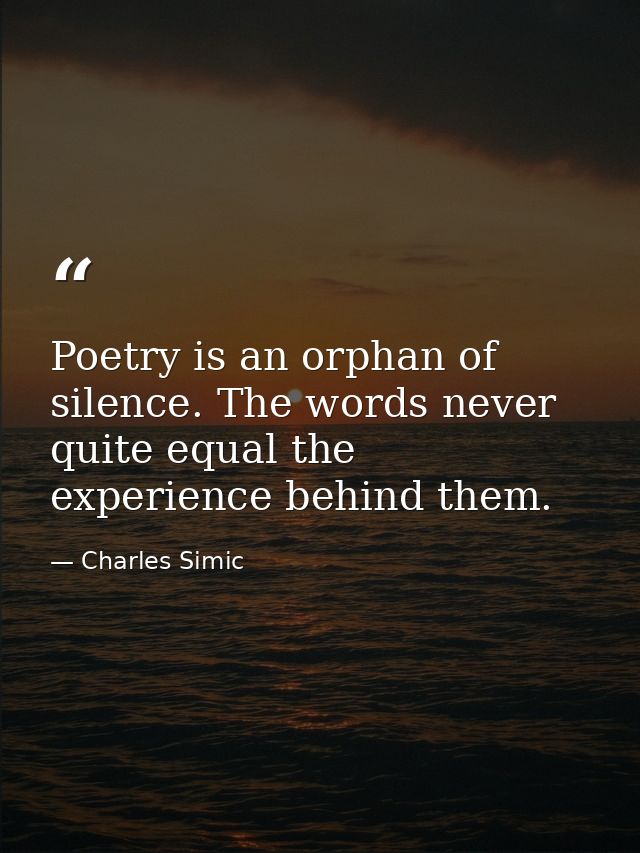 Poetry is an orphan of silence. The words never quite equal the experience behind them. — Charles Simic