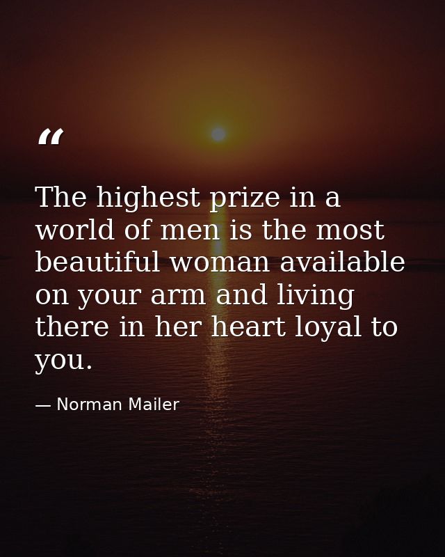 The highest prize in a world of men is the most beautiful woman available on your arm and living there in her heart loya — Norman Mailer