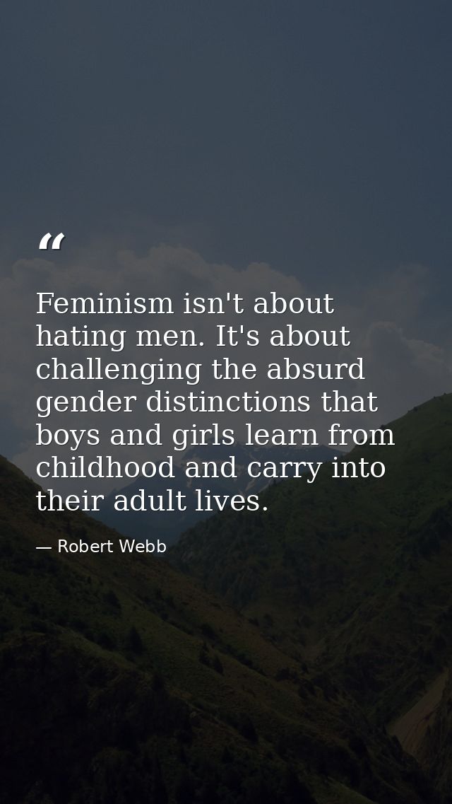 Feminism isn't about hating men. It's about challenging the absurd gender distinctions that boys and girls learn from ch — Robert Webb