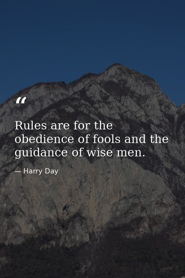 Rules are for the obedience of fools and the guidance of wise men. — Harry Day