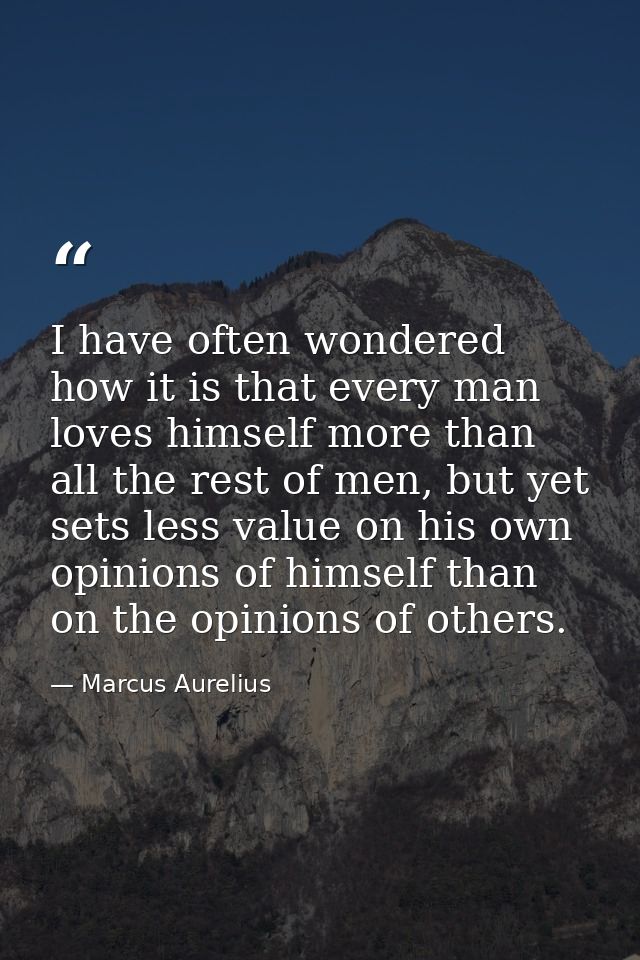 I have often wondered how it is that every man loves himself more than all the rest of men, but yet sets less value on h — Marcus Aurelius