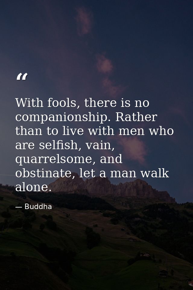 With fools, there is no companionship. Rather than to live with men who are selfish, vain, quarrelsome, and obstinate, l — Buddha