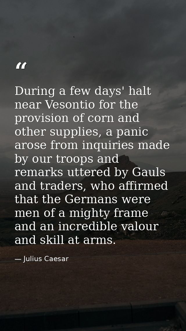 During a few days' halt near Vesontio for the provision of corn and other supplies, a panic arose from inquiries made by — Julius Caesar
