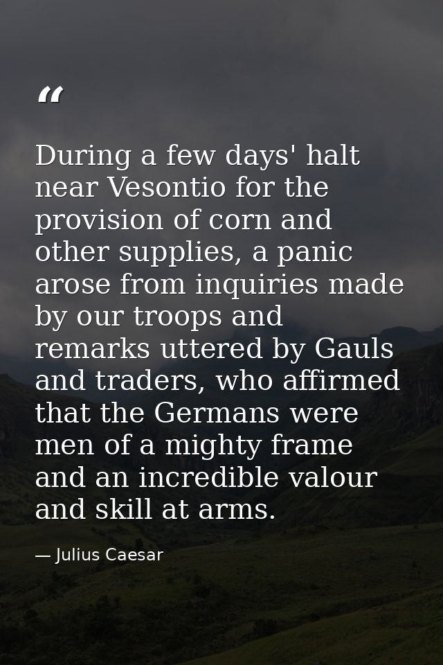 During a few days' halt near Vesontio for the provision of corn and other supplies, a panic arose from inquiries made by — Julius Caesar
