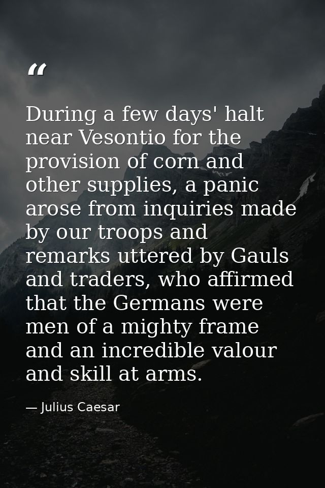 During a few days' halt near Vesontio for the provision of corn and other supplies, a panic arose from inquiries made by — Julius Caesar