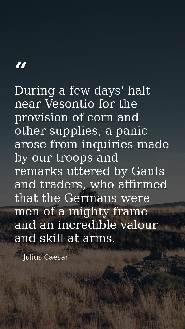 During a few days' halt near Vesontio for the provision of corn and other supplies, a panic arose from inquiries made by — Julius Caesar