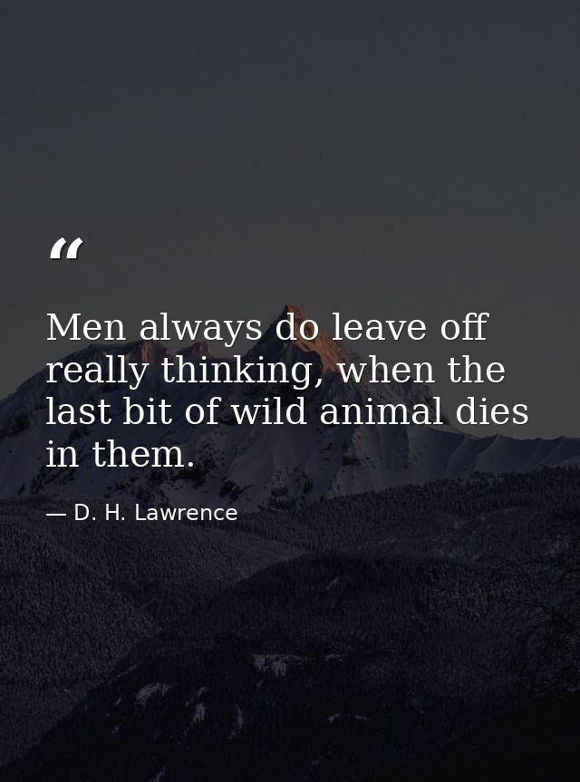 Men always do leave off really thinking, when the last bit of wild animal dies in them. — D. H. Lawrence