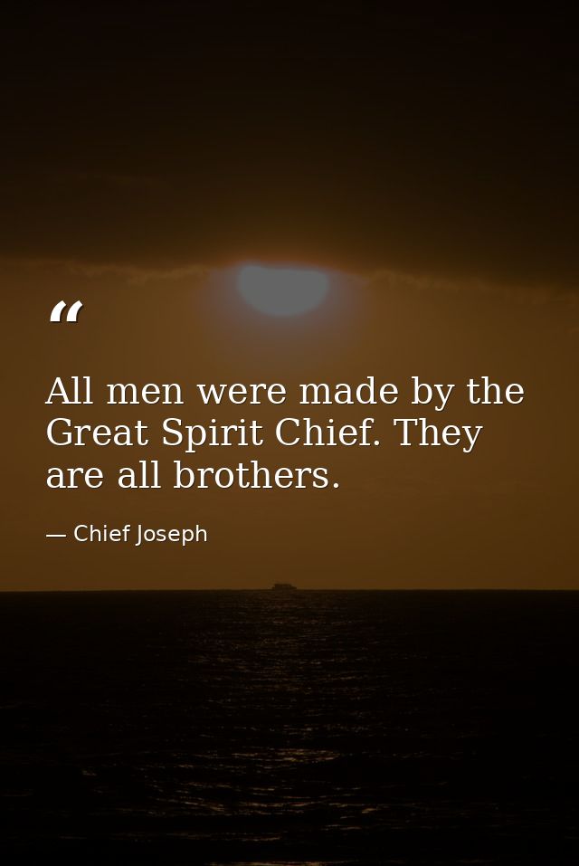 All men were made by the Great Spirit Chief. They are all brothers. — Chief Joseph