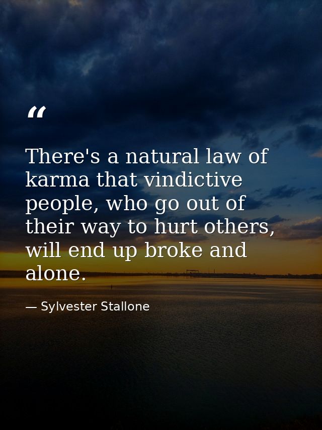 There's a natural law of karma that vindictive people, who go out of their way to hurt others, will end up broke and alo — Sylvester Stallone