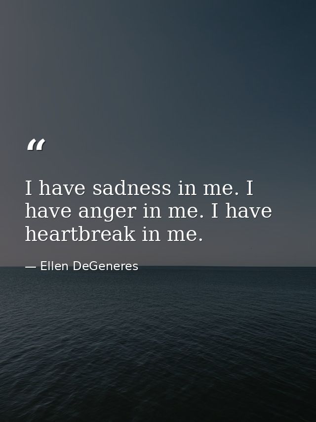 I have sadness in me. I have anger in me. I have heartbreak in me. — Ellen DeGeneres