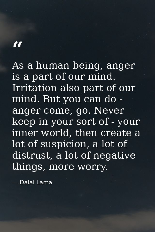 As a human being, anger is a part of our mind. Irritation also part of our mind. But you can do - anger come, go. Never  — Dalai Lama