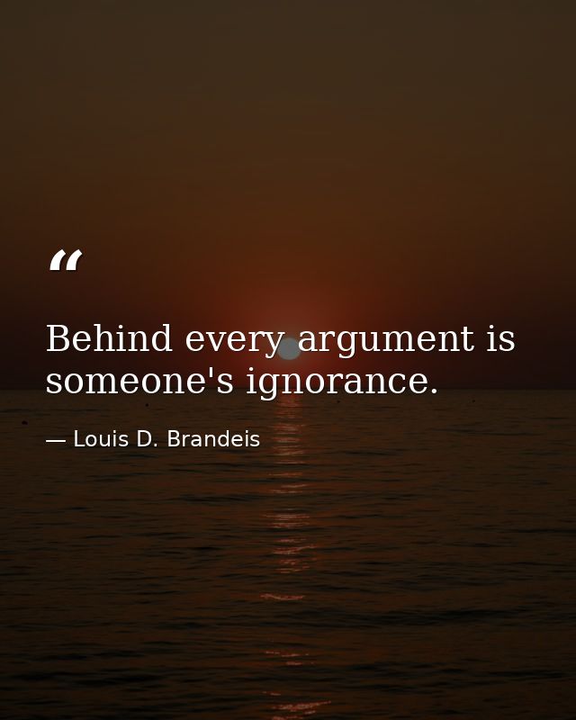 Behind every argument is someone's ignorance. — Louis D. Brandeis
