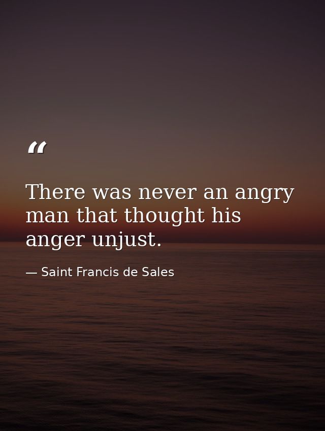 There was never an angry man that thought his anger unjust. — Saint Francis de Sales
