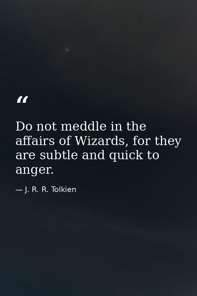 Do not meddle in the affairs of Wizards, for they are subtle and quick to anger. — J. R. R. Tolkien