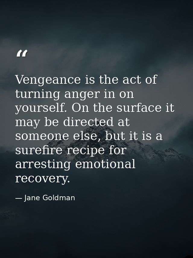 Vengeance is the act of turning anger in on yourself. On the surface it may be directed at someone else, but it is a sur — Jane Goldman