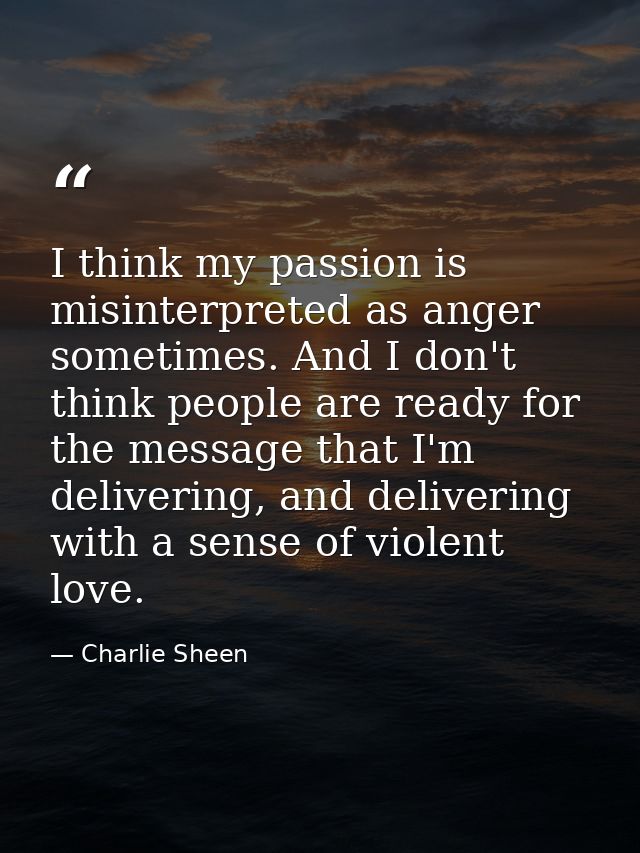I think my passion is misinterpreted as anger sometimes. And I don't think people are ready for the message that I'm del — Charlie Sheen