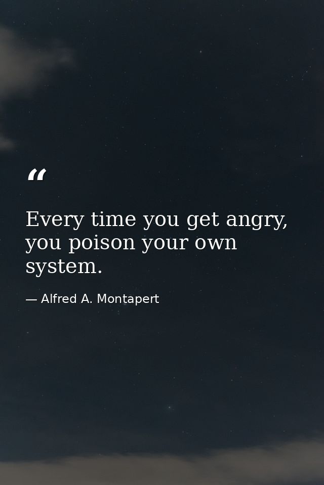 Every time you get angry, you poison your own system. — Alfred A. Montapert