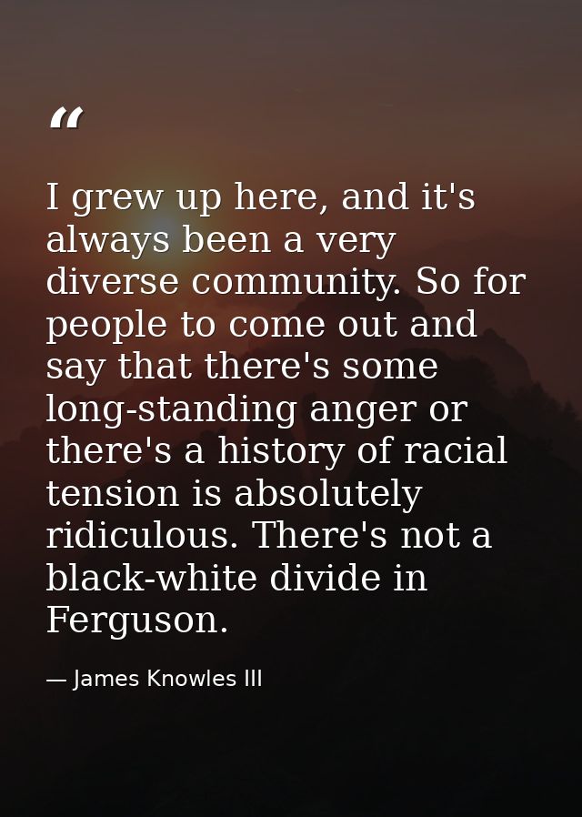 I grew up here, and it's always been a very diverse community. So for people to come out and say that there's some long- — James Knowles III