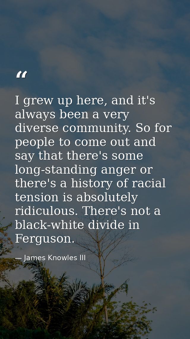 I grew up here, and it's always been a very diverse community. So for people to come out and say that there's some long- — James Knowles III