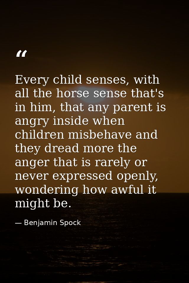 Every child senses, with all the horse sense that's in him, that any parent is angry inside when children misbehave and  — Benjamin Spock