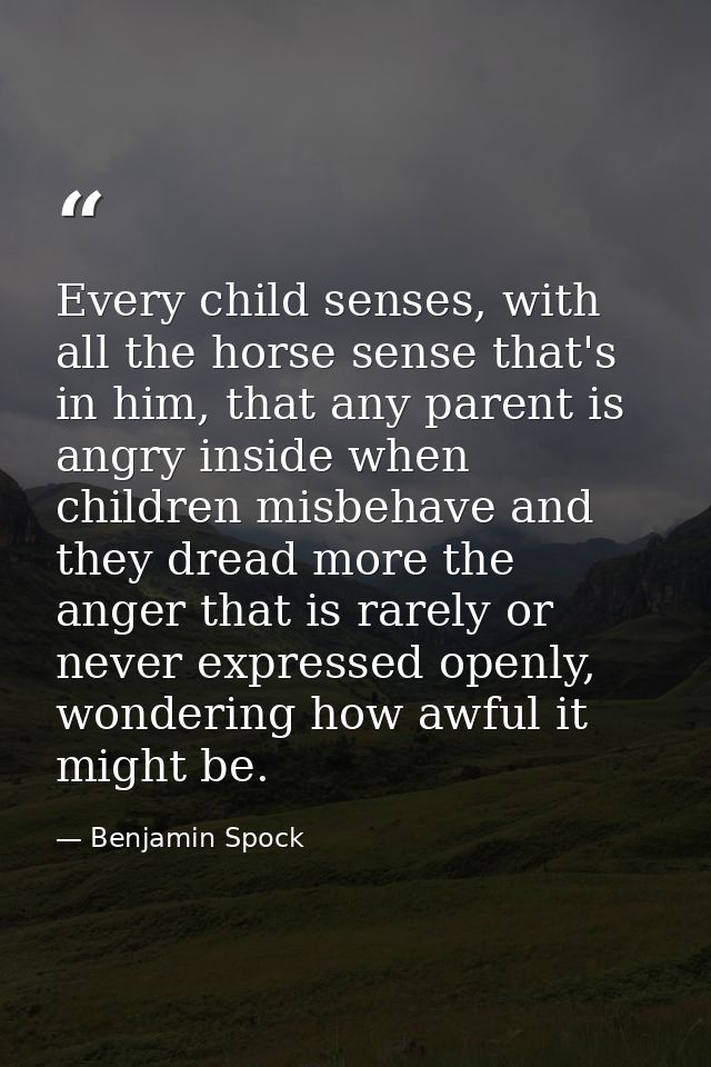 Every child senses, with all the horse sense that's in him, that any parent is angry inside when children misbehave and  — Benjamin Spock