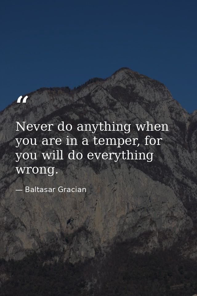 Never do anything when you are in a temper, for you will do everything wrong. — Baltasar Gracian