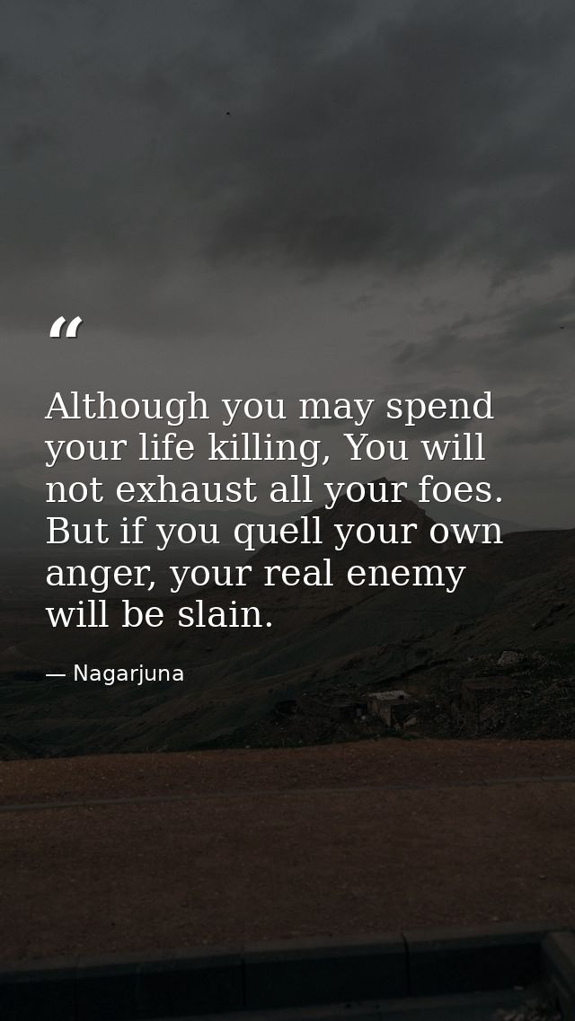 Although you may spend your life killing, You will not exhaust all your foes. But if you quell your own anger, your real — Nagarjuna