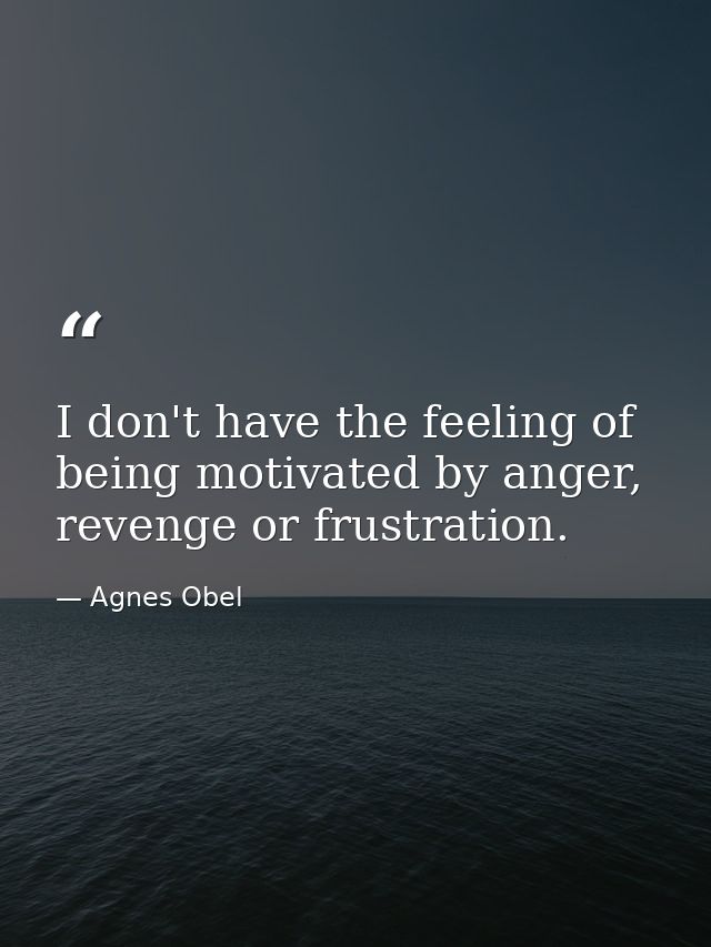 I don't have the feeling of being motivated by anger, revenge or frustration. — Agnes Obel