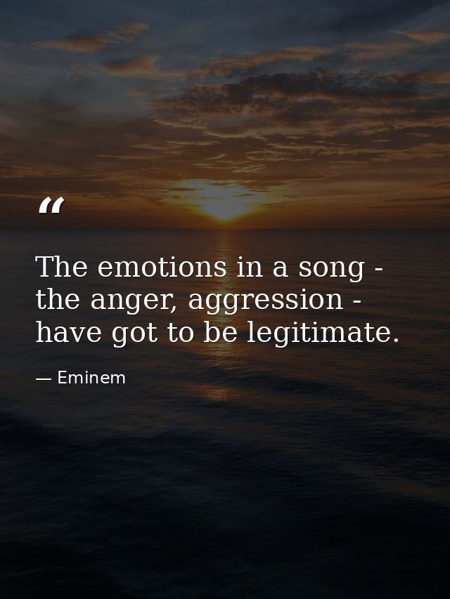 The emotions in a song - the anger, aggression - have got to be legitimate. — Eminem