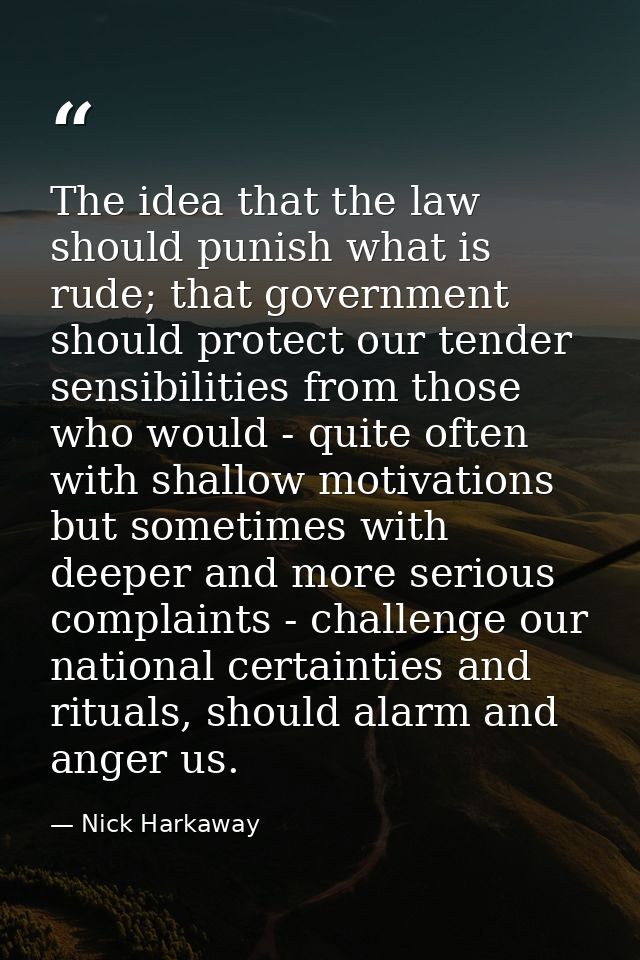 The idea that the law should punish what is rude; that government should protect our tender sensibilities from those who — Nick Harkaway