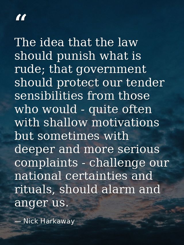 The idea that the law should punish what is rude; that government should protect our tender sensibilities from those who — Nick Harkaway