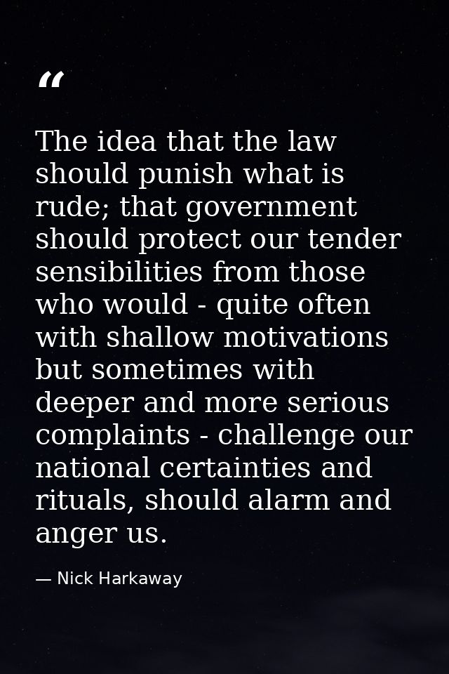 The idea that the law should punish what is rude; that government should protect our tender sensibilities from those who — Nick Harkaway