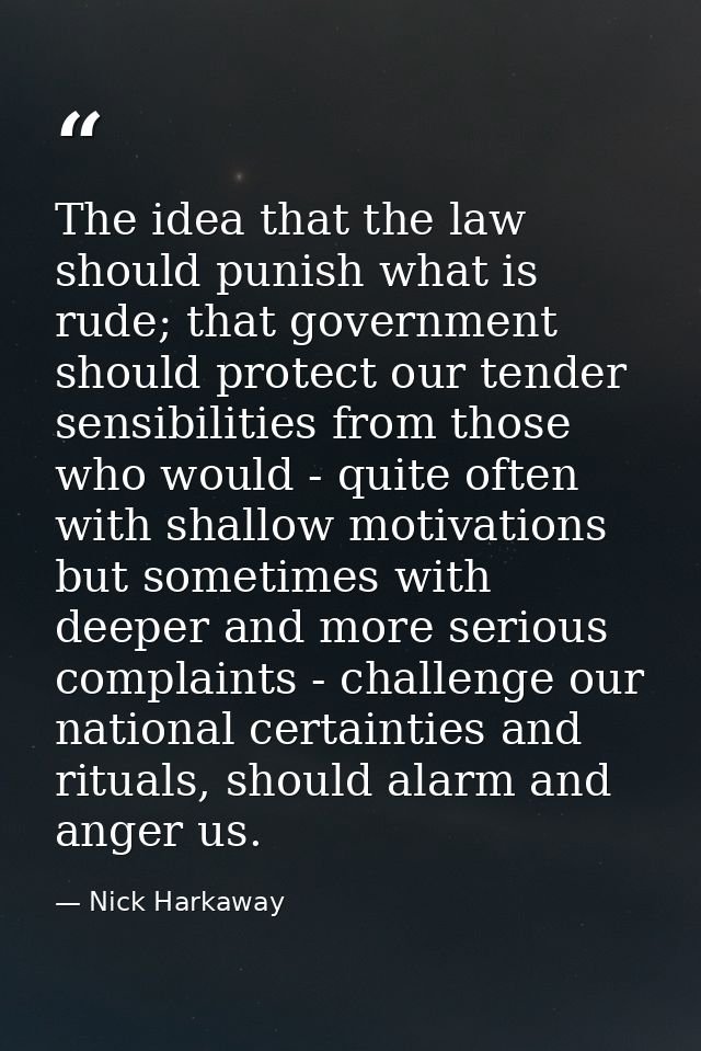 The idea that the law should punish what is rude; that government should protect our tender sensibilities from those who — Nick Harkaway
