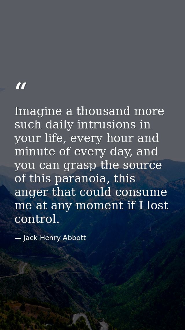 Imagine a thousand more such daily intrusions in your life, every hour and minute of every day, and you can grasp the so — Jack Henry Abbott