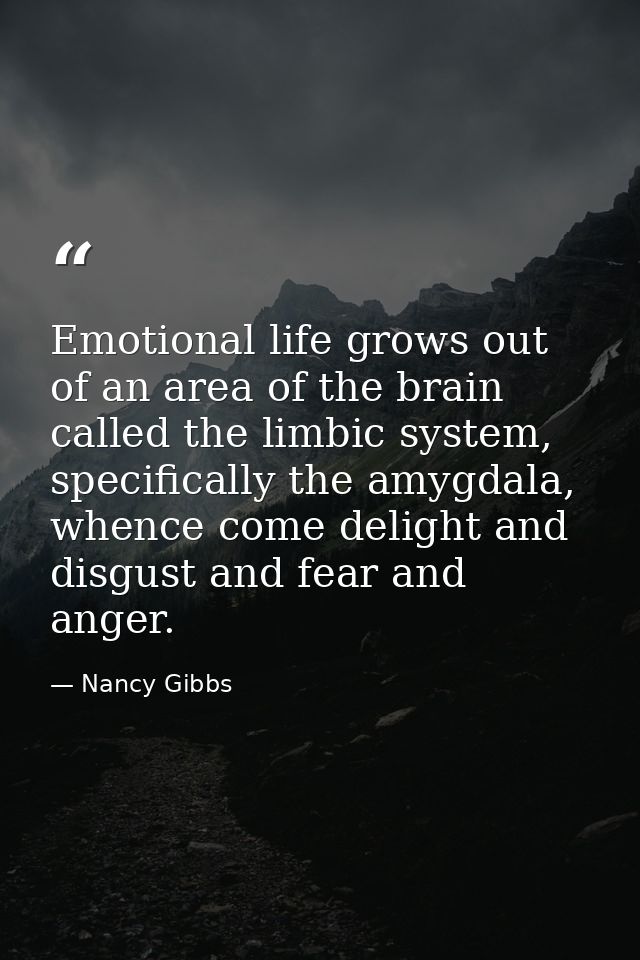 Emotional life grows out of an area of the brain called the limbic system, specifically the amygdala, whence come deligh — Nancy Gibbs