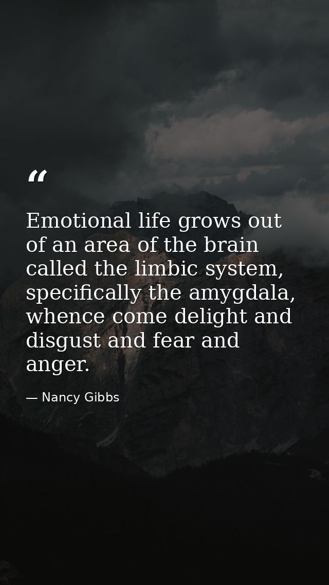 Emotional life grows out of an area of the brain called the limbic system, specifically the amygdala, whence come deligh — Nancy Gibbs