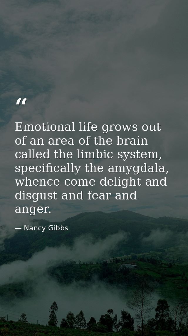 Emotional life grows out of an area of the brain called the limbic system, specifically the amygdala, whence come deligh — Nancy Gibbs