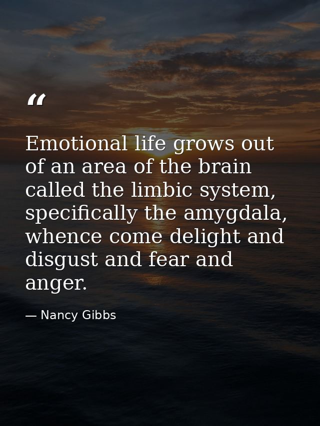 Emotional life grows out of an area of the brain called the limbic system, specifically the amygdala, whence come deligh — Nancy Gibbs