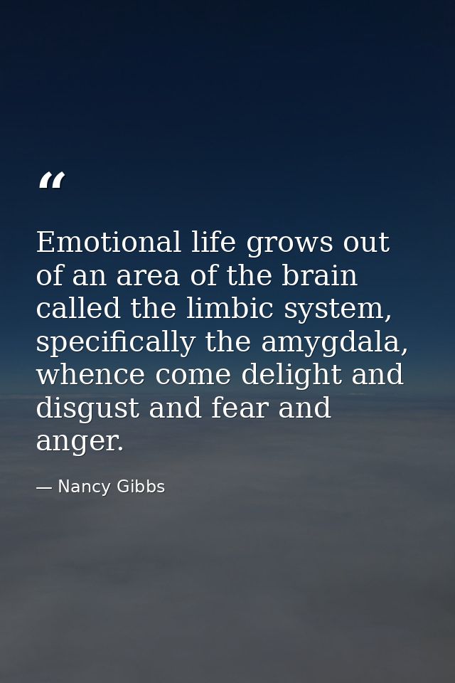 Emotional life grows out of an area of the brain called the limbic system, specifically the amygdala, whence come deligh — Nancy Gibbs