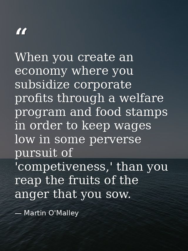 When you create an economy where you subsidize corporate profits through a welfare program and food stamps in order to k — Martin O'Malley