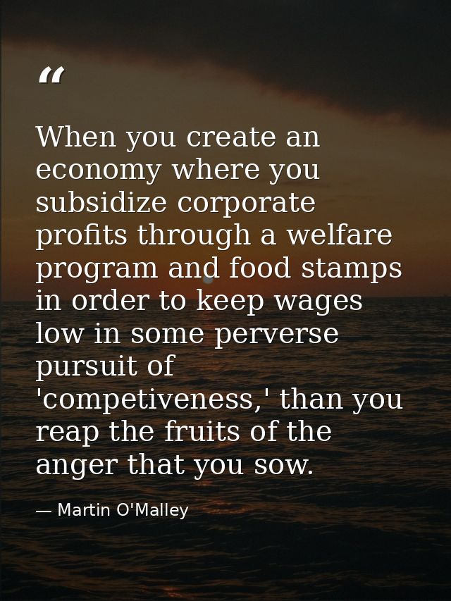When you create an economy where you subsidize corporate profits through a welfare program and food stamps in order to k — Martin O'Malley