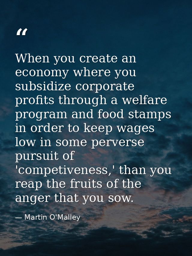 When you create an economy where you subsidize corporate profits through a welfare program and food stamps in order to k — Martin O'Malley