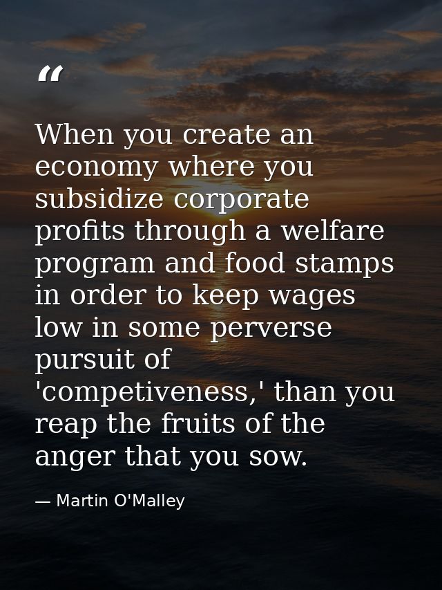 When you create an economy where you subsidize corporate profits through a welfare program and food stamps in order to k — Martin O'Malley