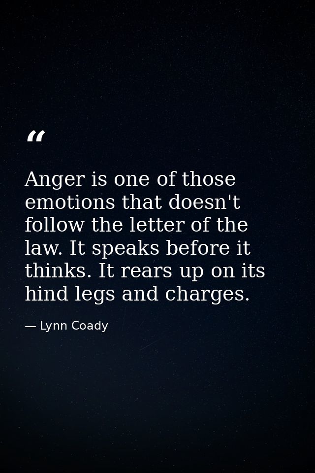Anger is one of those emotions that doesn't follow the letter of the law. It speaks before it thinks. It rears up on its — Lynn Coady