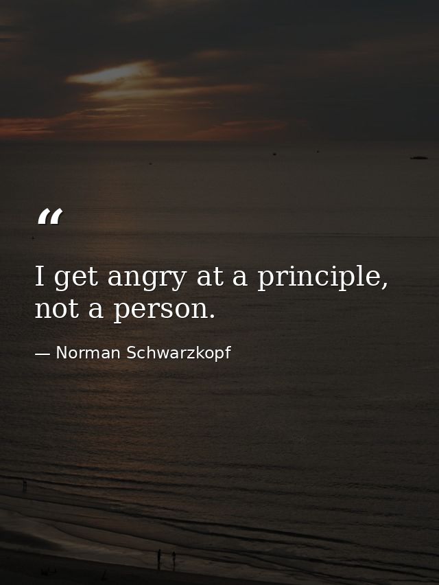 I get angry at a principle, not a person. — Norman Schwarzkopf
