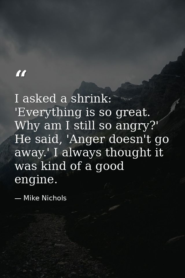 I asked a shrink: 'Everything is so great. Why am I still so angry?' He said, 'Anger doesn't go away.' I always thought  — Mike Nichols