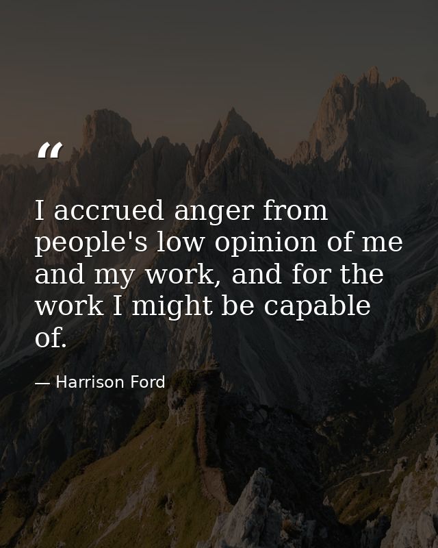 I accrued anger from people's low opinion of me and my work, and for the work I might be capable of. — Harrison Ford
