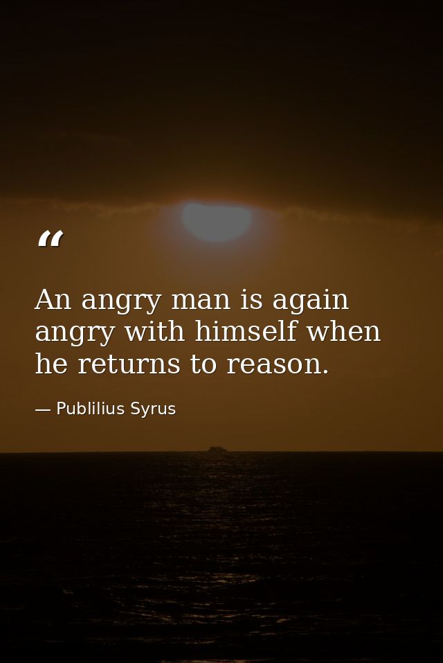 An angry man is again angry with himself when he returns to reason. — Publilius Syrus