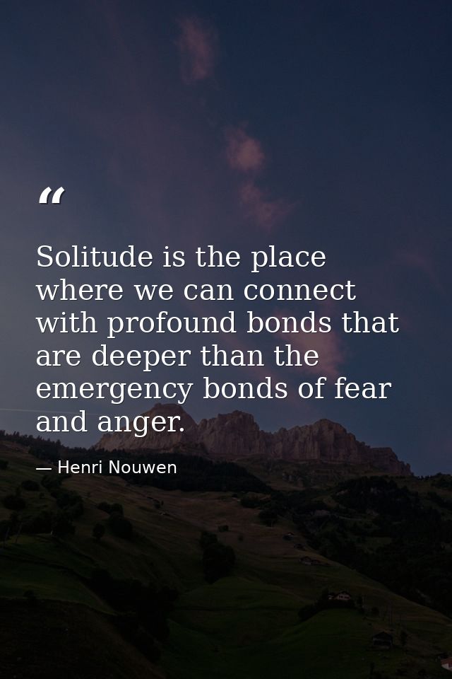 Solitude is the place where we can connect with profound bonds that are deeper than the emergency bonds of fear and ange — Henri Nouwen