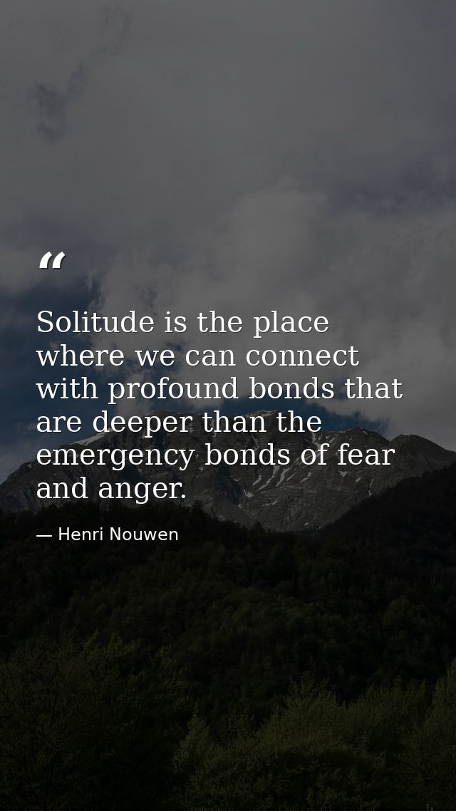 Solitude is the place where we can connect with profound bonds that are deeper than the emergency bonds of fear and ange — Henri Nouwen